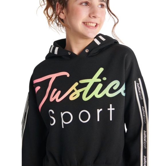 Justice Girls J-Sport Cinch Hem Active Hoodie Black Rainbow sz:M (10) - Picture 3 of 4